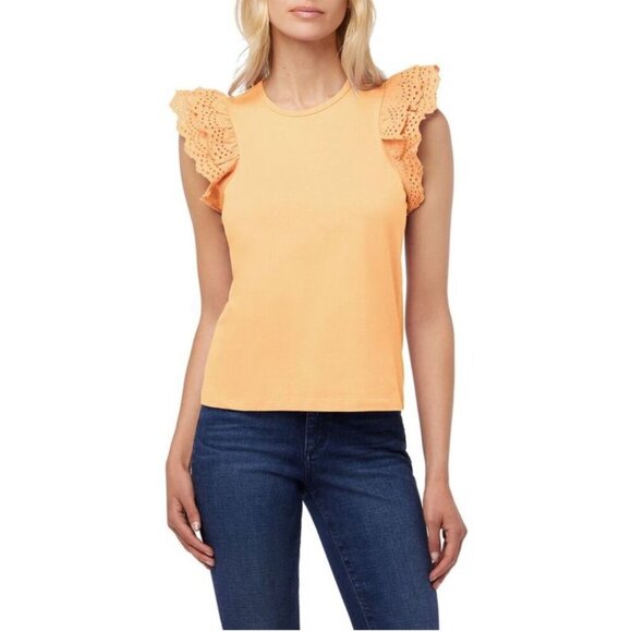 New Joes Jeans The Alexis Broderie Eyelet Sleeve Top in Yellow Size L - Picture 2 of 10
